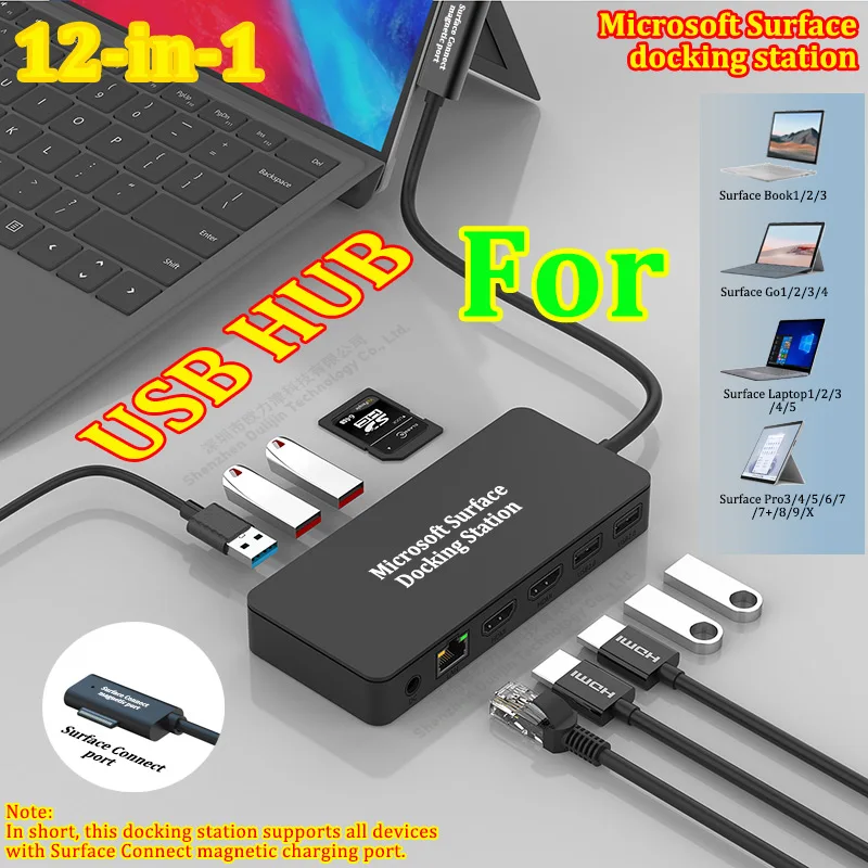 Imagem -02 - Porta de Conexão de Superfície de Carregamento Magnético Multi-usb Mst Hub Estação de Acoplamento Microsoft Surface 2x Hdmi Mini dp Display 4k 60hz para Surface Laptop Surface Book Surface go Surface Pro