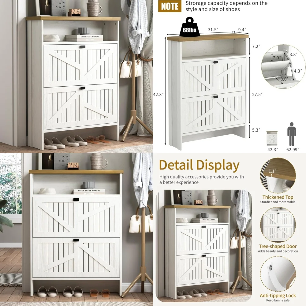 

Shoe rackShoe Storage Cabinet with 2 Flip Drawers Farmhouse Shoe Organizer for Entryway Hallway Space Saving Wooden Shoe Rack