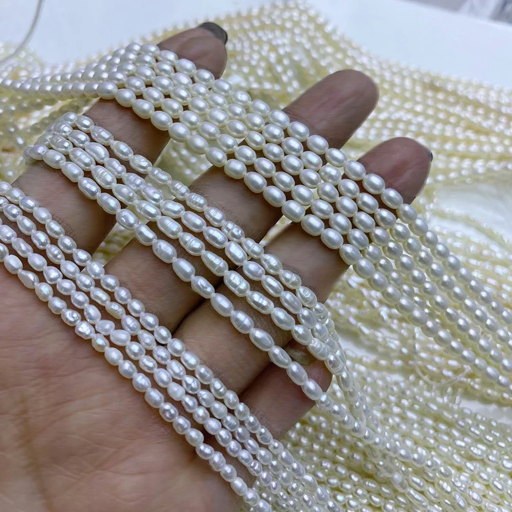 2.5-3.5mm 2A Natural 100% Freshwater White Rice High Quality Bead Pearl Fine Gift Jewelry Make DIY Necklace Bracelet Accessories