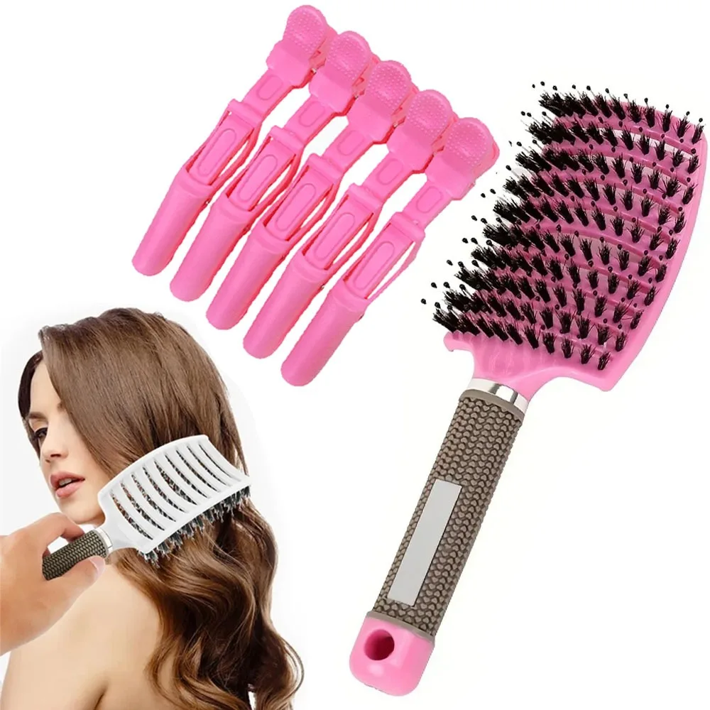 

6 шт., щетка для волос, щетина, зажим «крокодил», парикмахерские зажимы, нейлоновая женская расческа для влажного массажа, вьющиеся парикмахерские инструменты для укладки волос