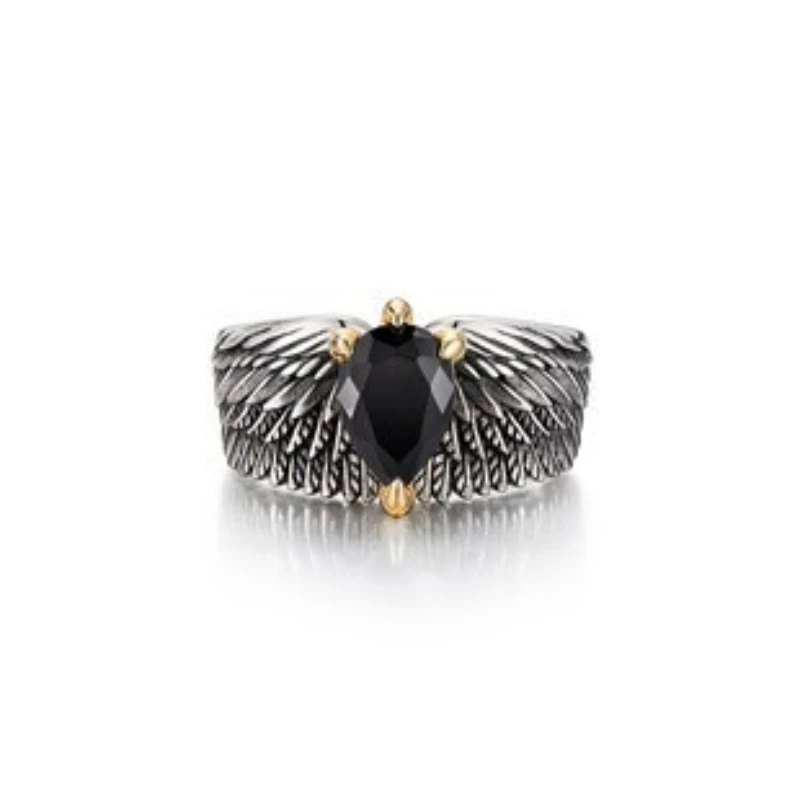 

Retro Distressed Eagle Wing Ring - Men's Personalized Design Versatile Adjustable Open Band Fashion Jewelry Accessory