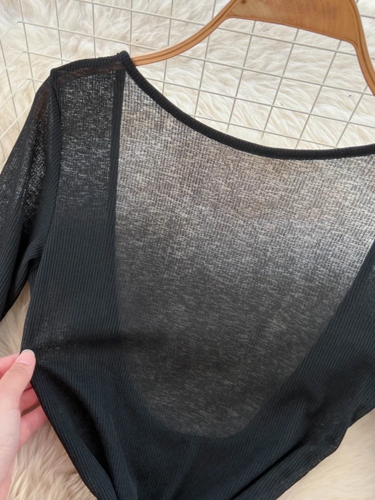 فستان Foamlina مثير بدون ظهر نحيف ماكسي أنيق ومنظور شفاف لقضاء عطلة الشاطئ للنساء، فستان سادة بأكمام طويلة