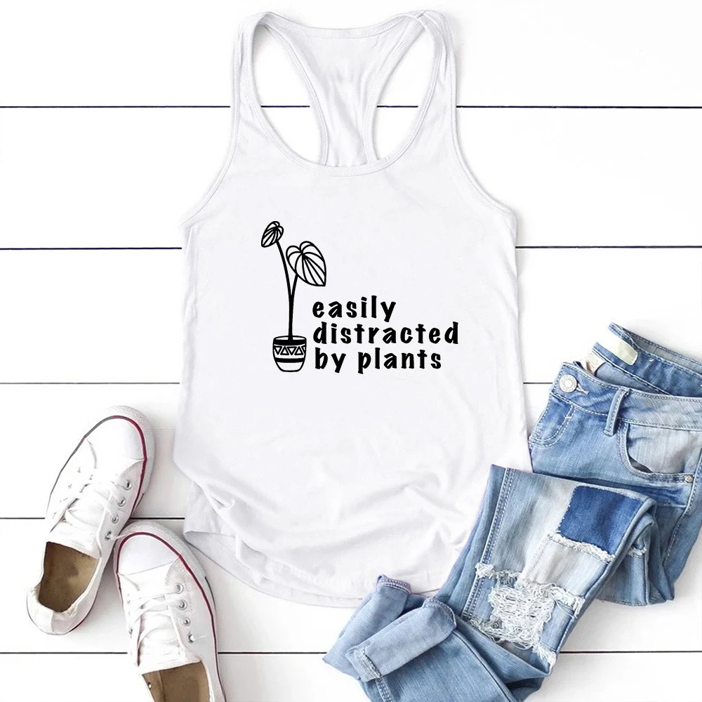 

Seeyoushy Easily Distracted By Plants Fun Printed Top Summer Casual Fashion Women's Sleeveless T-shirt Vintage Women's Tank Top