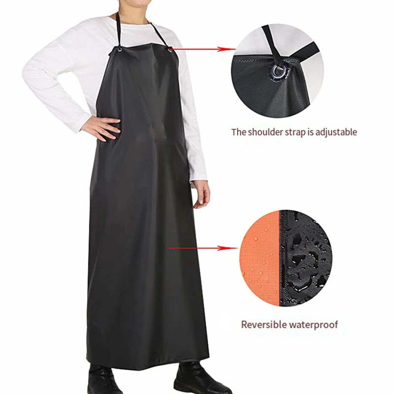 PVC Apron, Extra Long Adjustable Apron Chemical Resistant Waterproof Work Aprons For Garden Kitchen Factory 110*80Cm