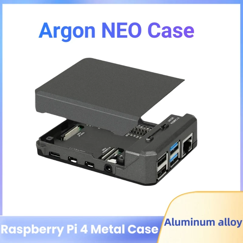 Argônio Neo Raspberry Pi 4 Caso, Shell De Metal De Alumínio, Slide Para Fechar Design Magnético, Resfriamento Passivo