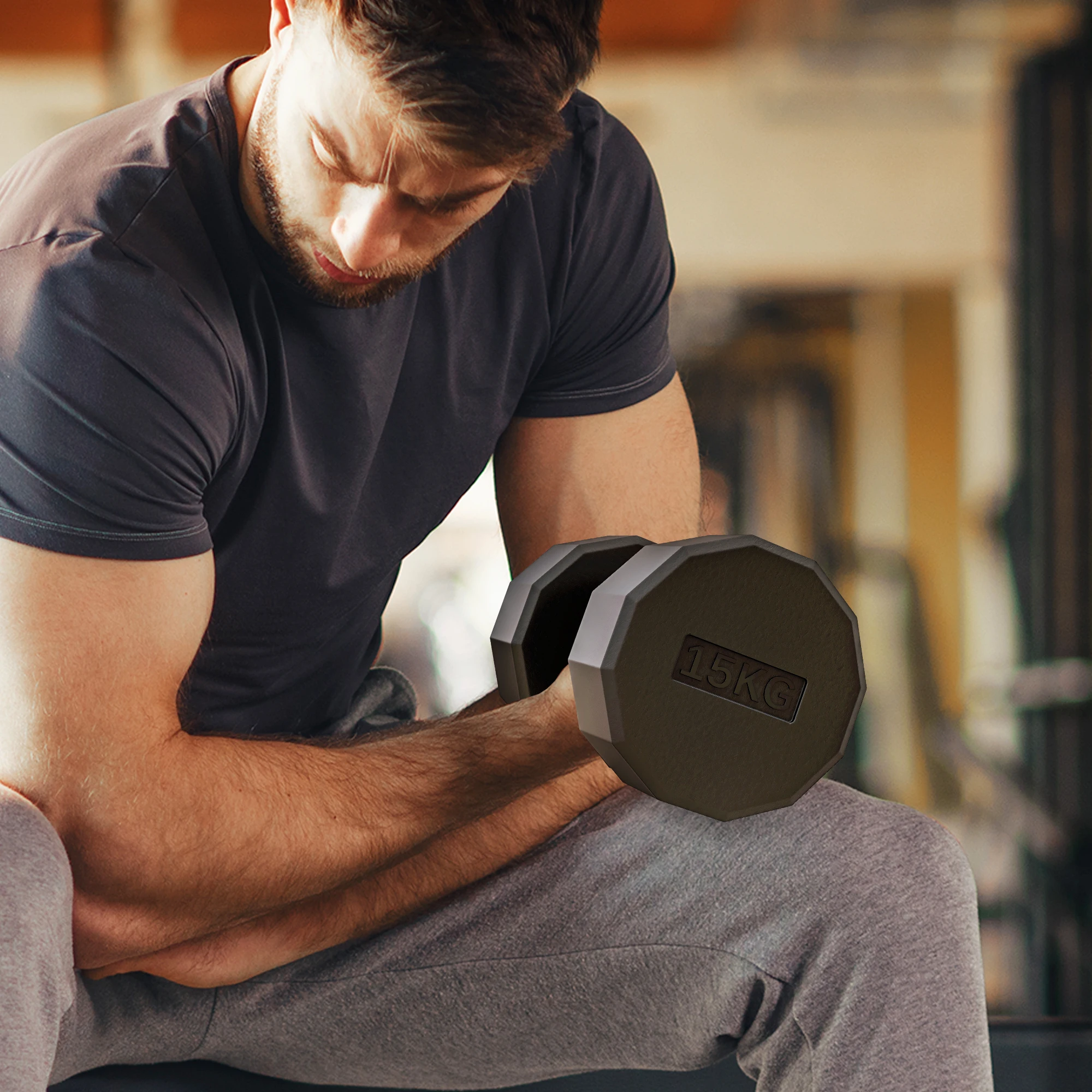SPORTNOW totaal 15 kg korte demper - 1 stuk, spiertraining & wonderbaarlijk antisliphandvat, fitness, thuissport, zwart