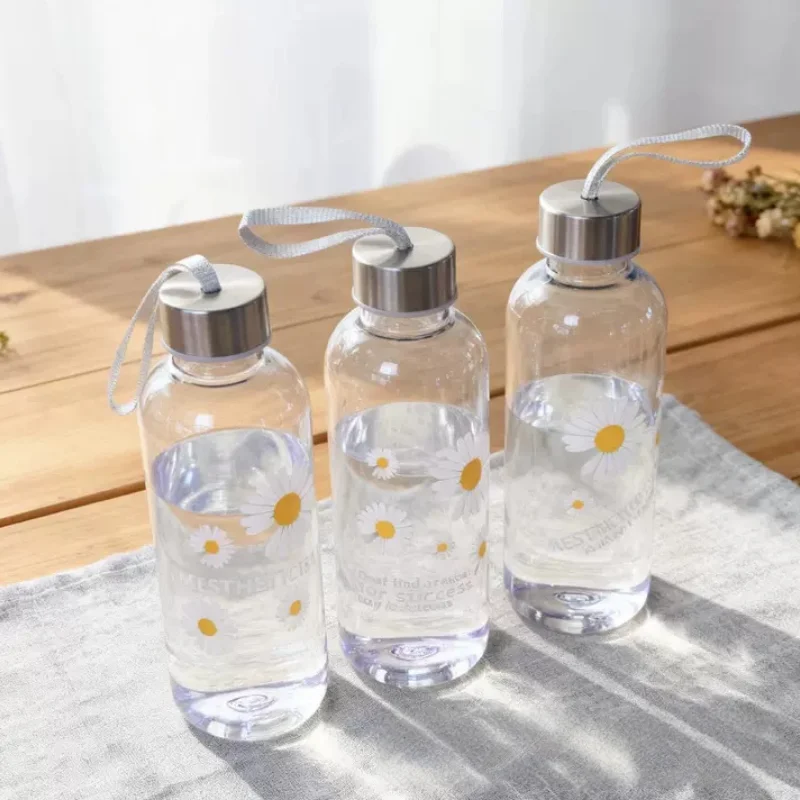 

Transparent Water Bottle Stainless Steel Cover Plastic Water Cup Portable Drinking Bottle For office tea Sports Travel Cup