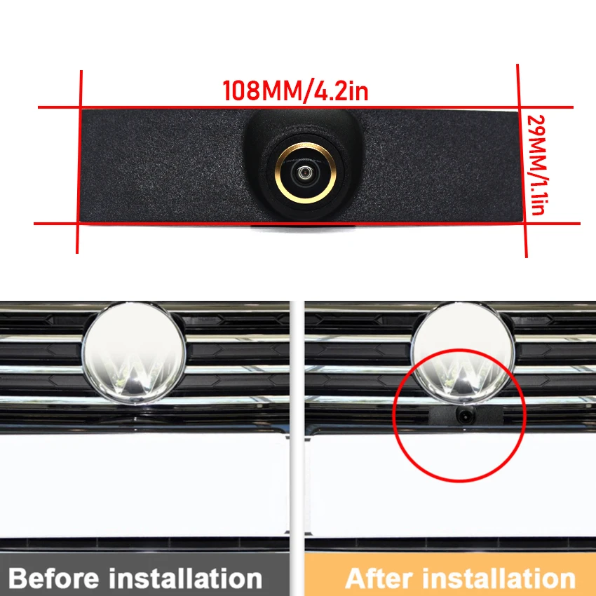 Car Front View Camera Forward Logo AUTO HD CCD RCA NTSC AHD CAM Accessories For Volkswagen Touareg (7P) 2012~2018 Golden Lens