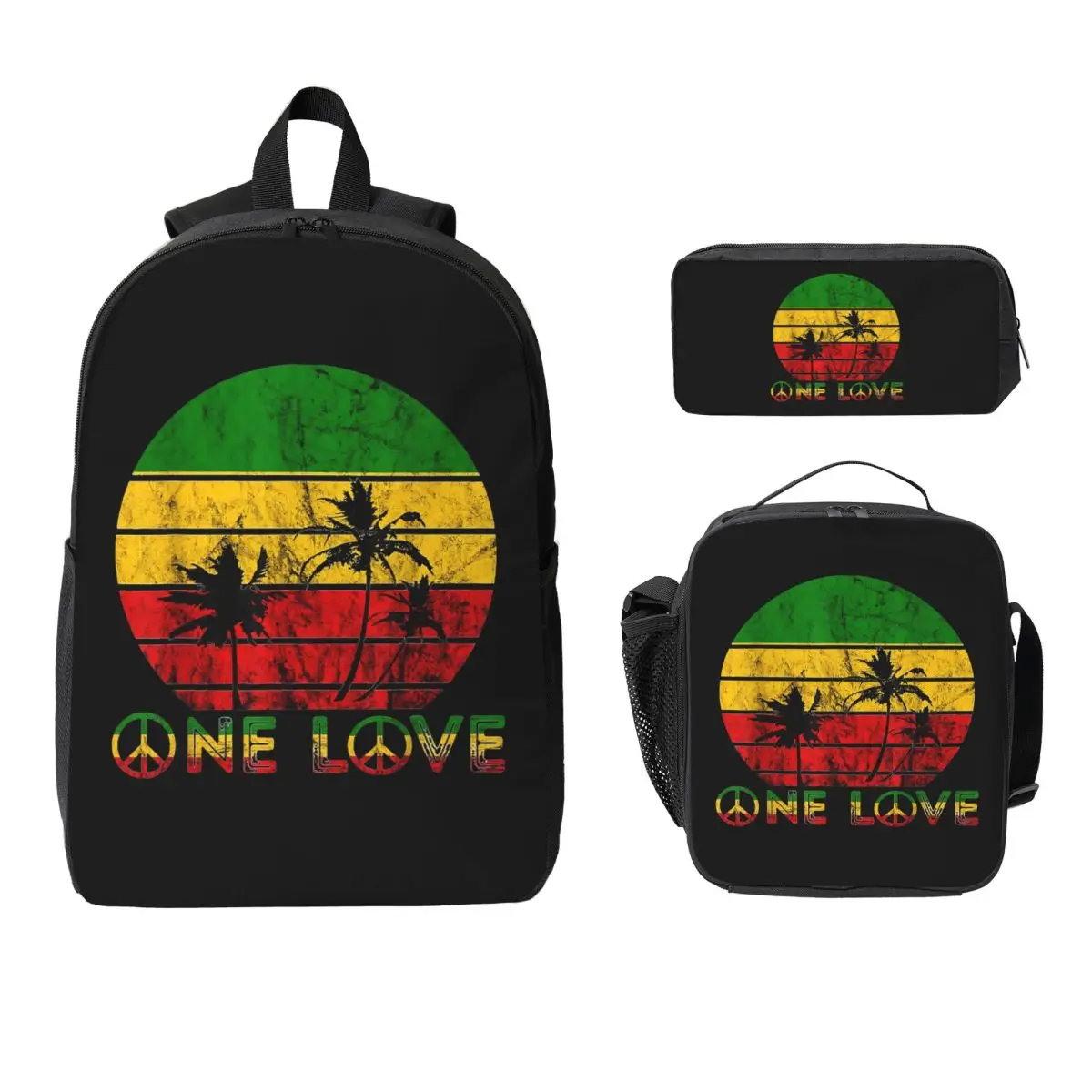 Harajuku Vintage Style Arts Bob Marley One Love Backpack BookBag School Bag Computer Shoulder Bags 3ps Lunch Bag Pencil Case