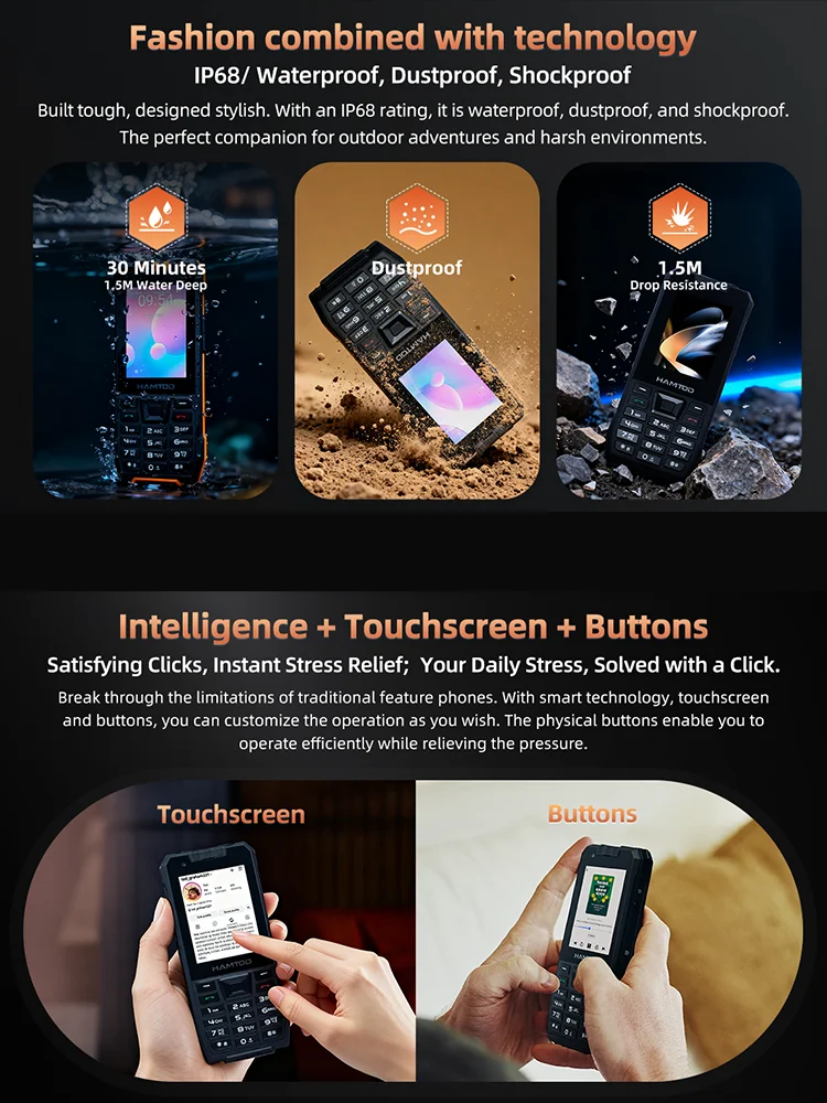 HAMTOD H6 IP68 Rugged Smart Phone 2.83’’ Screen 3GB+32GB 3000mAh Dual-camera setup Android 11 Support VoLTE Cellphone 4G