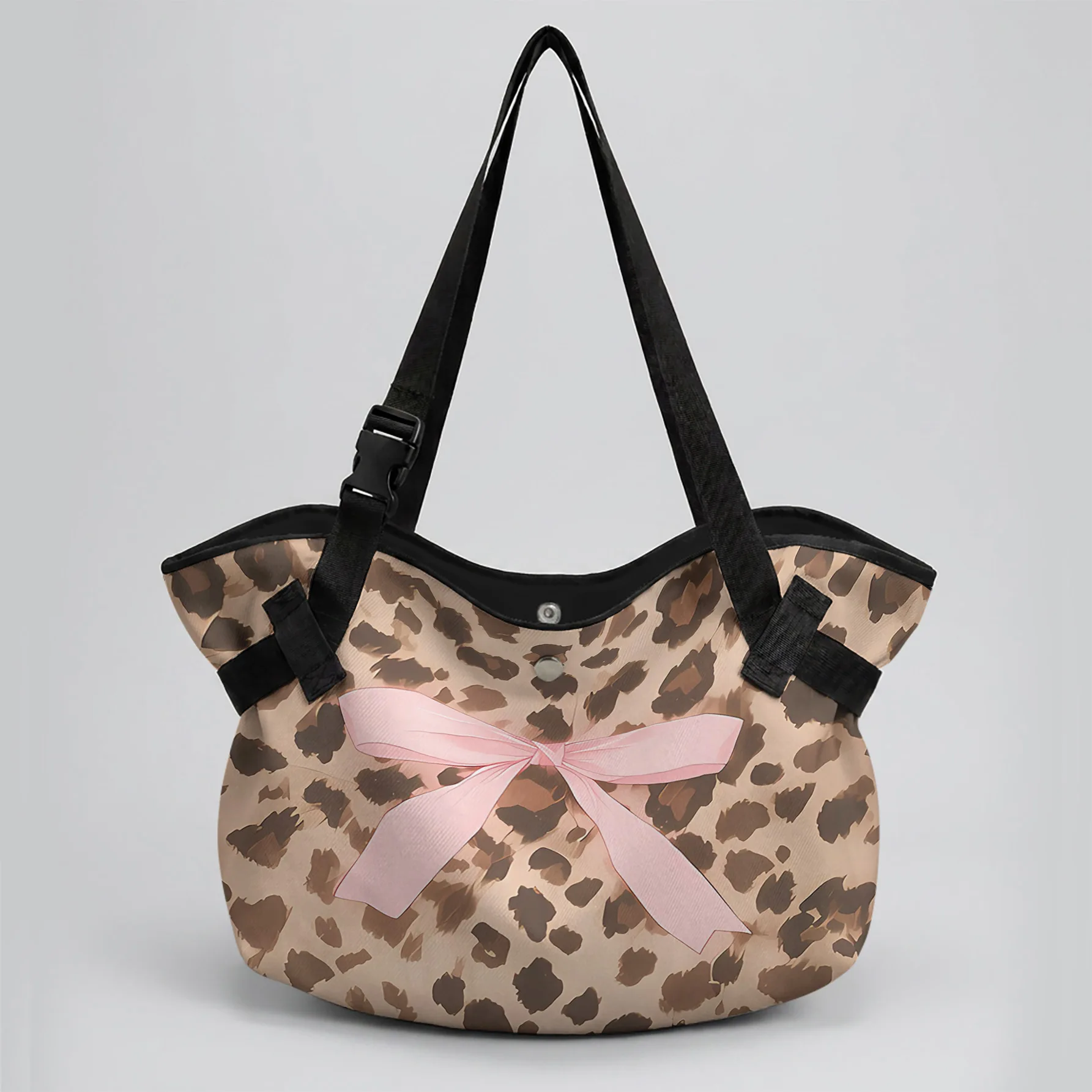 Leopard Bow Print 2 In 1 Tote Bag & Round Picnic Mat, Waterproof Foldable Mat For Camping Beach Picnic Travel
