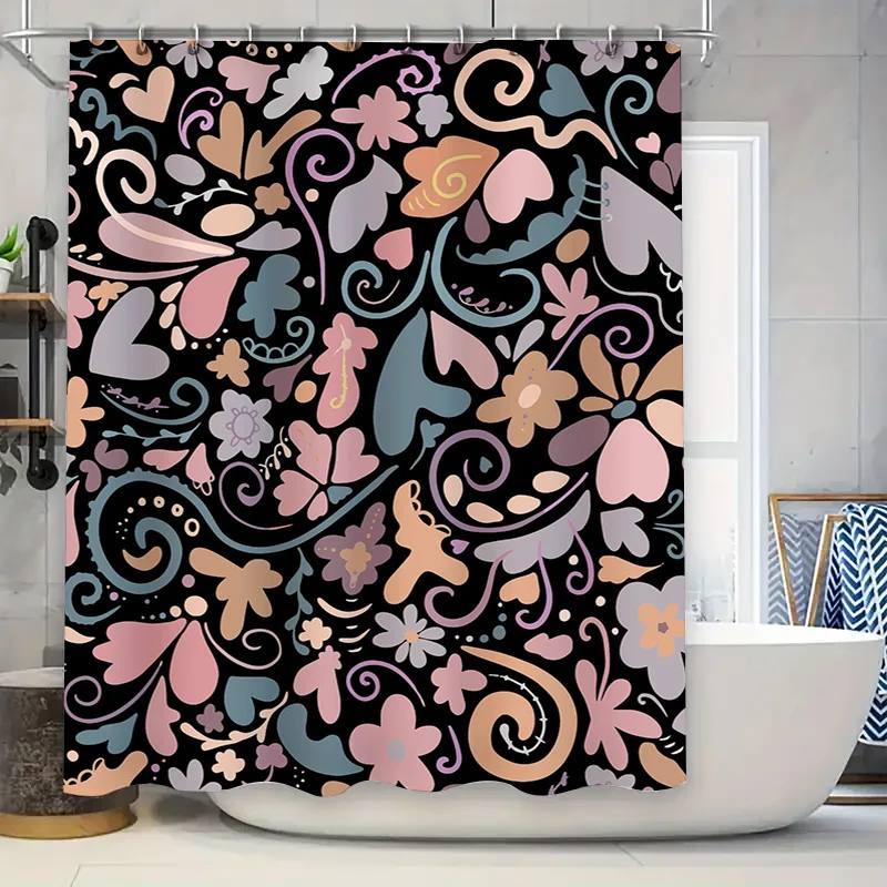 

Luxury Floral Shower Curtain with Black Background Decorative Bathroom Accessories for Your Home Kitchen!