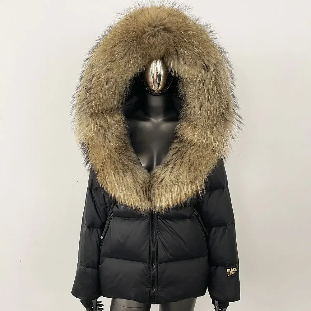 Abrigo de invierno para mujer, chaqueta acolchada gruesa y cálida con cuello de piel de zorro Natural auténtica, prendas de vestir exteriores desmontables con capucha, chaqueta de piel auténtica a la moda