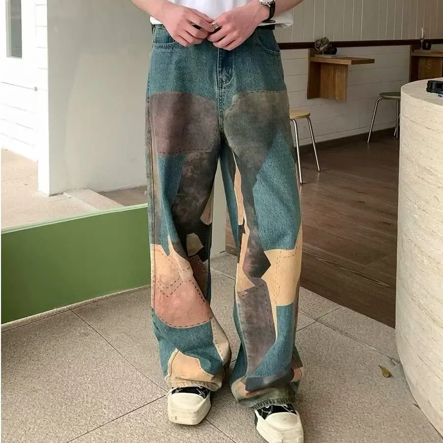 

American Spring and Autumn Hip Hop Men and Women Trendy Personality Straight leg Jeans Couple Loose Wide Leg Casual Pants y2k