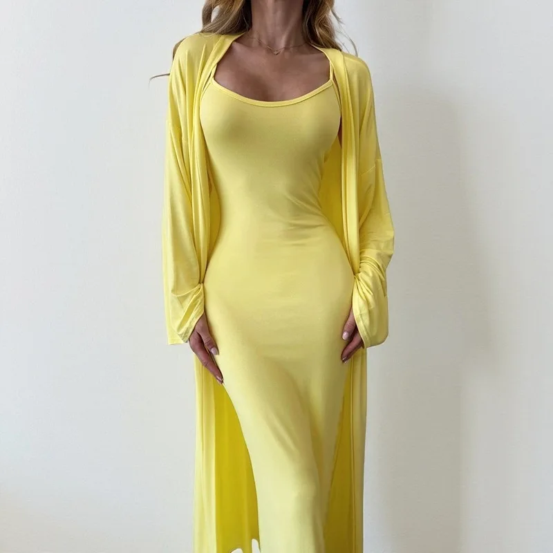 XY25373PFO ストラップ エレガント セクシー ボディコン ドレス ツーピース スリーブ ロング ブラウス セット