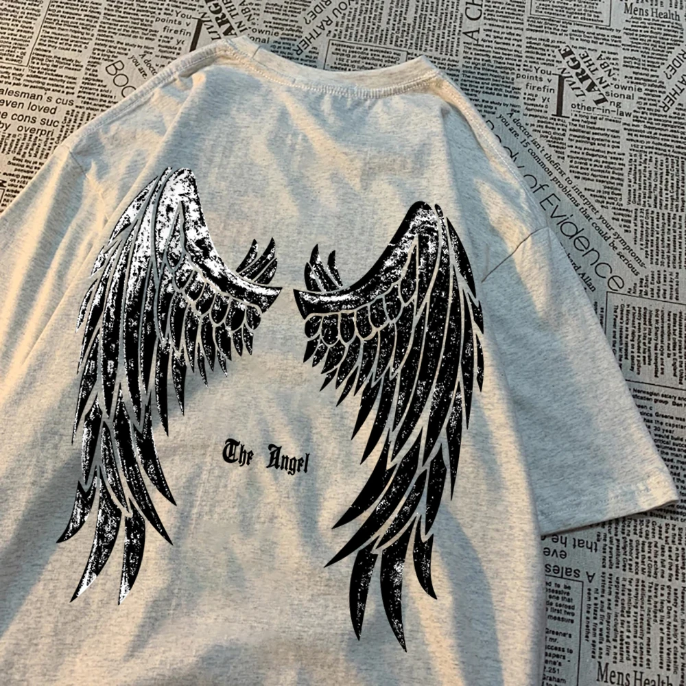 The Angel Unfolded Wings T-Shirt Men Women Crewneck Cotton T-Shirts Vintage Summer Tee Clothes Personality Tshirts Couple