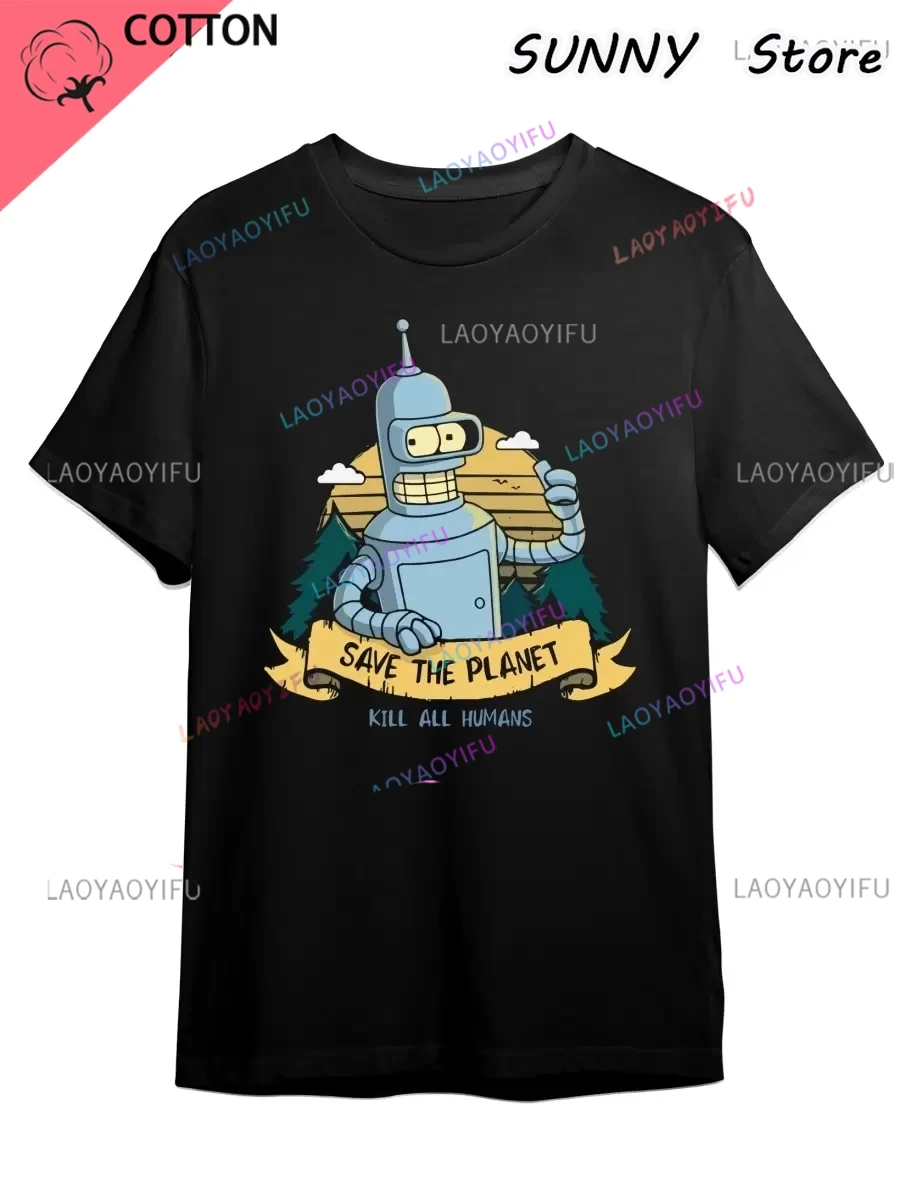 الشهيرة فليفانز روبوت بندر قتل جميع البشر طباعة الرجال تي شيرت الرجال قصيرة الأكمام قصيرة الأكمام تي شيرت موضة الهيب هوب تي شيرت