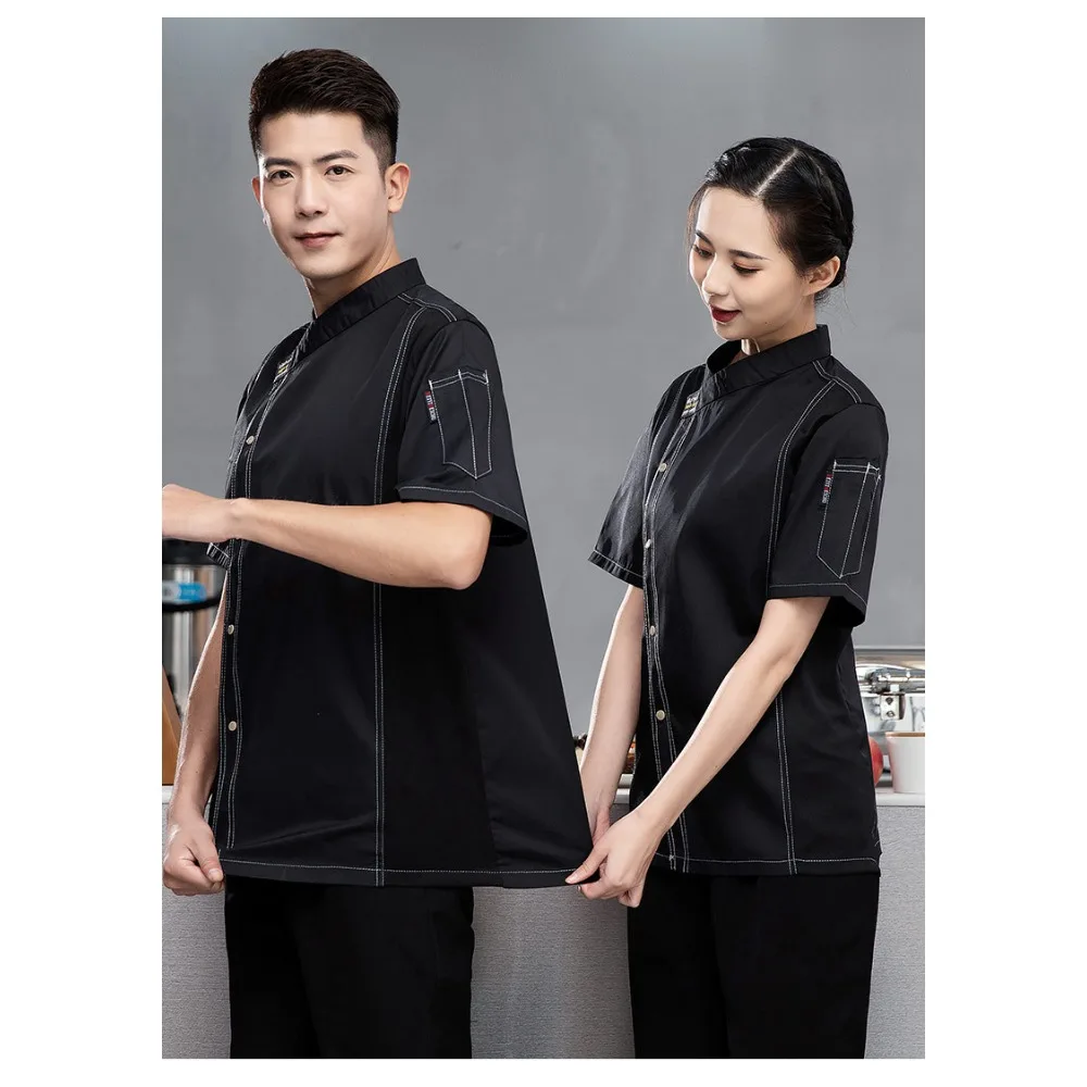 زي طاهٍ الفندق بأكمام قصيرة للرجال - ملابس عمل أنيقة وجيدة التهوية للمطاعم الغربية/الصينية