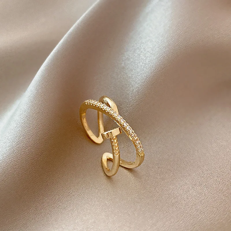 Klassische Mode Paar Ring Kupfer Zirkonia Damen Einstellbare Ring Mode Gold Metall Kristall Nadel Ring Schmuck Geschenke