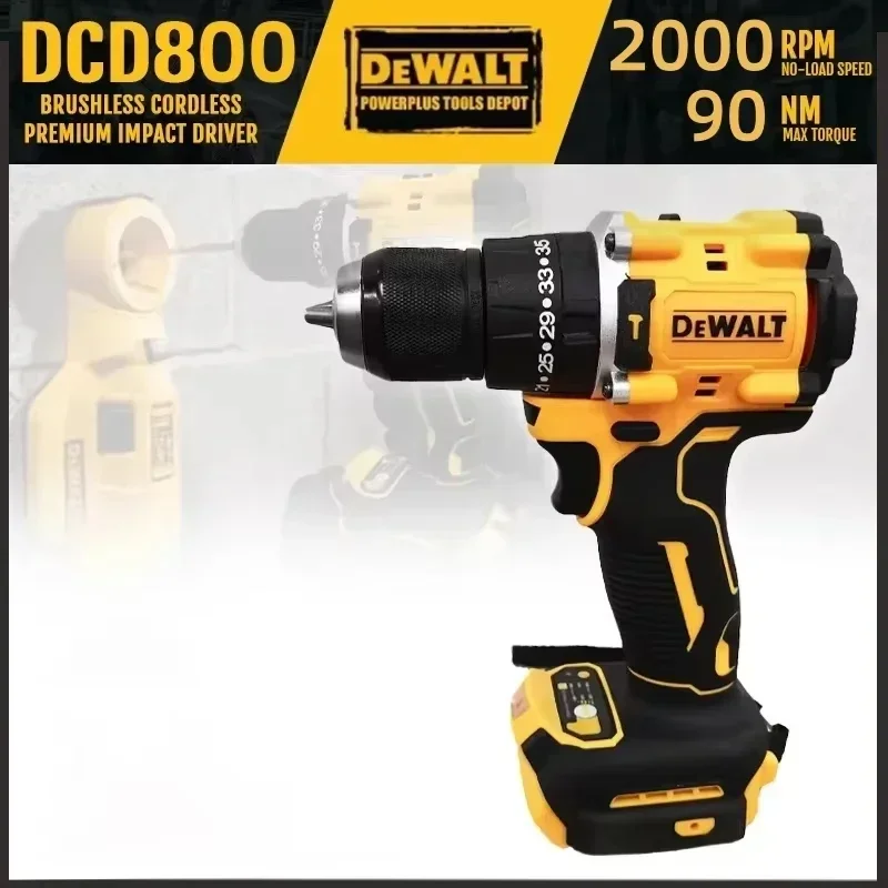 Dewalt-Perceuse à percussion sans fil DCD800, tournevis électrique sans balais, outil électrique au lithium pour Dewalt, batterie 20V, 2000 tr/min, 1/2 po