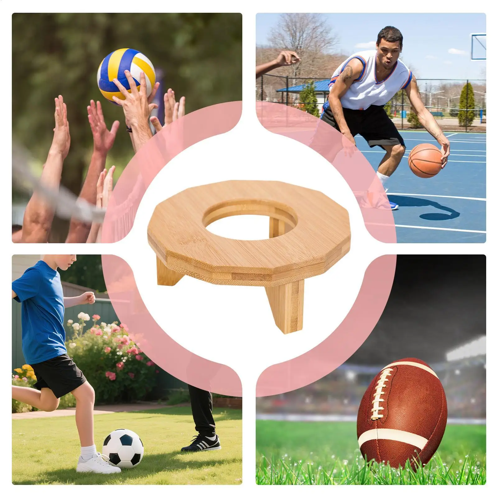 Soporte de pelota de fútbol, estante de voleibol de madera, soporte de exhibición decorativo de baloncesto para estantería, habitación, garaje, sala de estar para niños y adolescentes