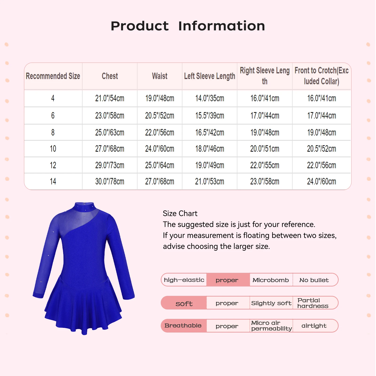 Kids Girls Figure Ice Skating Roller Skating Ballet Dance Leotard Dress Long Sleeves Mock Neck Tulle Splice Cutouts Back Dress - Image 6