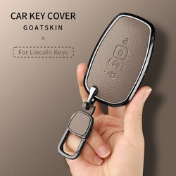 Aluminum Alloy Goatskin Car Key Case Cover For Lincoln Continental MKC MKZ MKX 2017 2018 2019 Navigator Nautilus keychain
