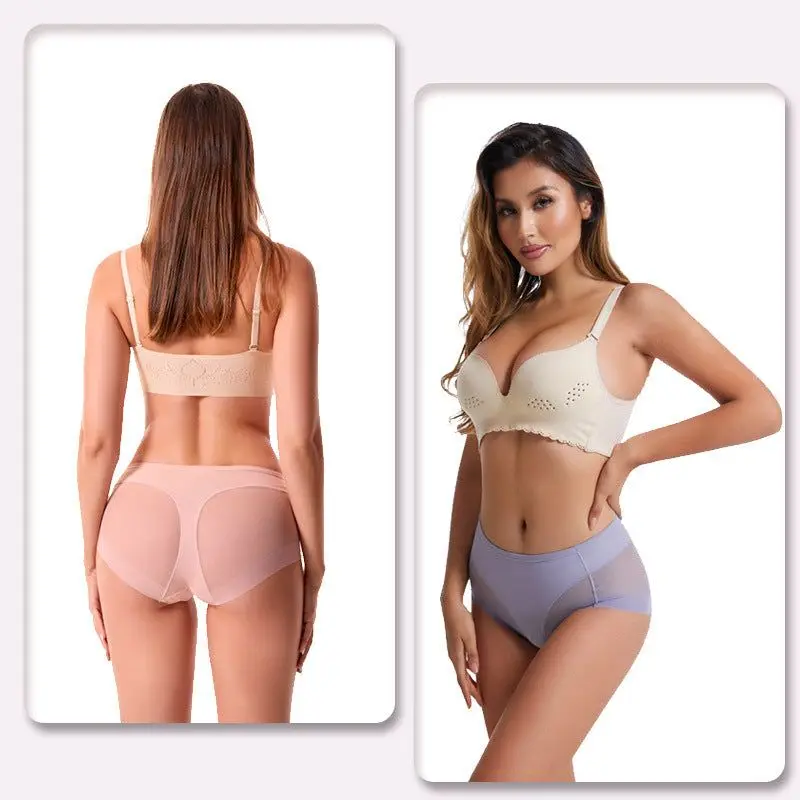 High Waist Ice Silk Shaping Briefs triangle pants transparent mesh waist cinching and comfortable fit ice silk women's underwear