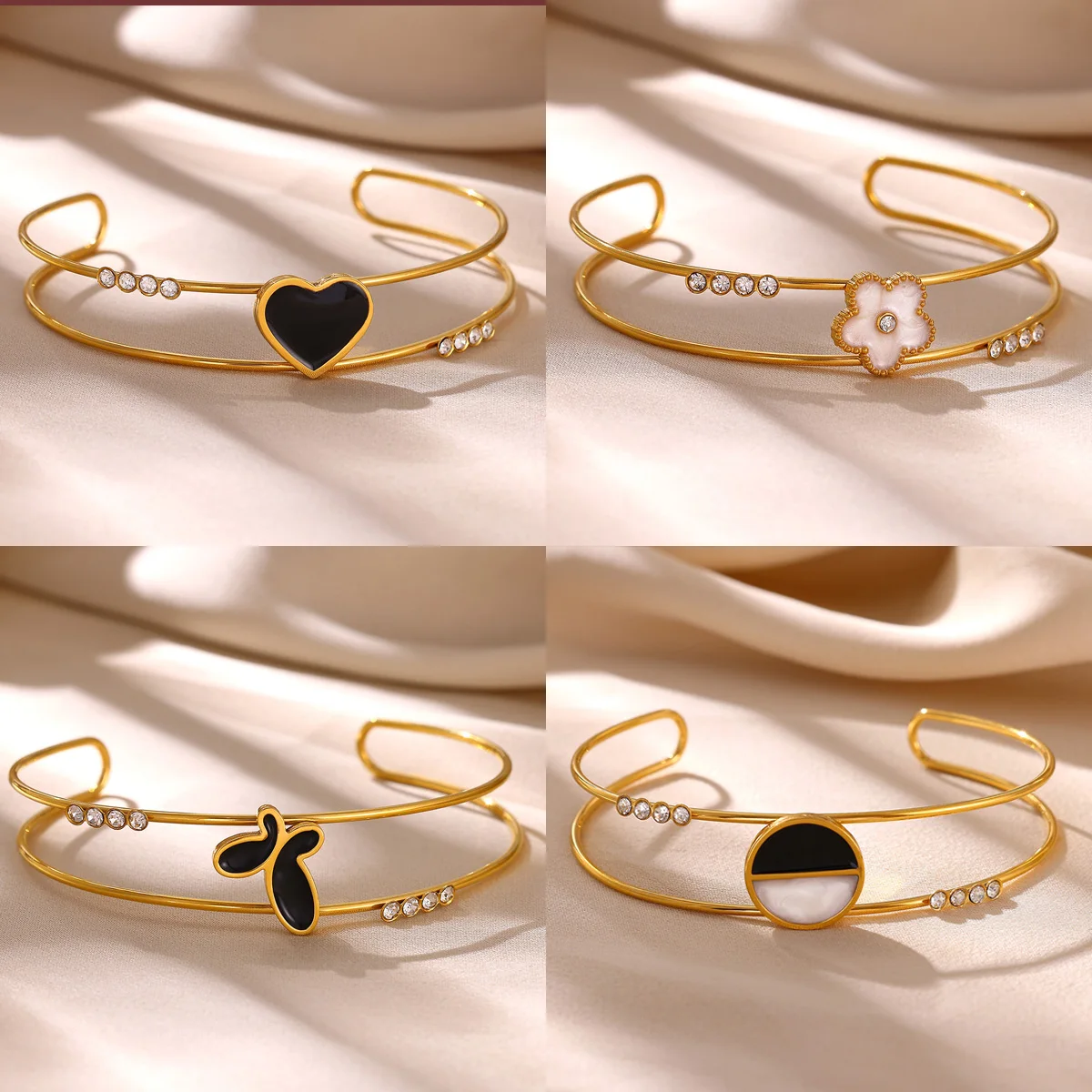 Niedliche Doppelschichtige Tropföl-Armreifen für Frauen Edelstahl Herz Schmetterling Blumen Armband Hochzeitsschmuck Geburtstagsgeschenk