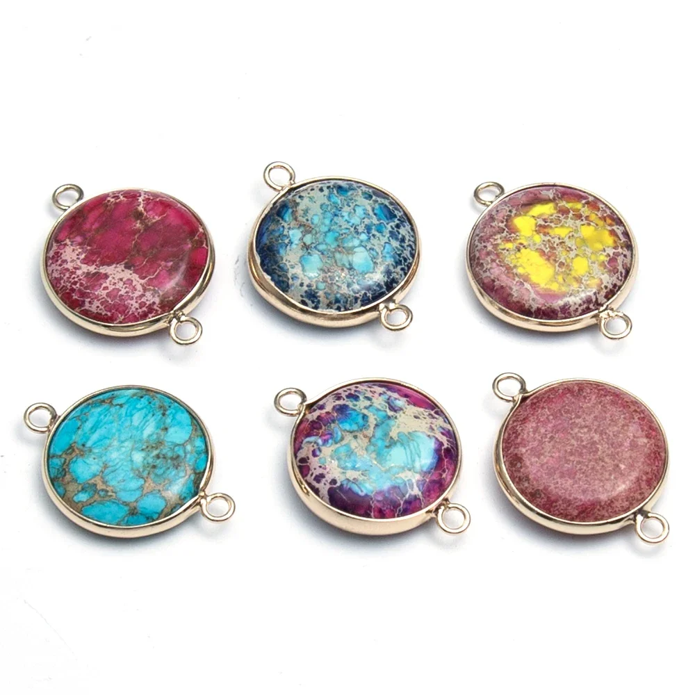 1 قطعة الحجر الطبيعي ثقب مزدوج الذهبي موصل دائري الحجر الإمبراطوري قلادة ل قلادة سوار يدوي الصنع إكسسوارات 21x30mm #3