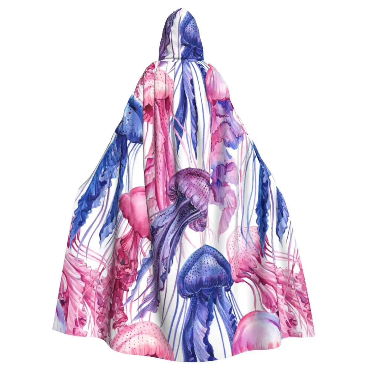 Jellyfish Watercolor Hooded Cloak Polyester Unisex Witch Cape Costume Accessory Vampire