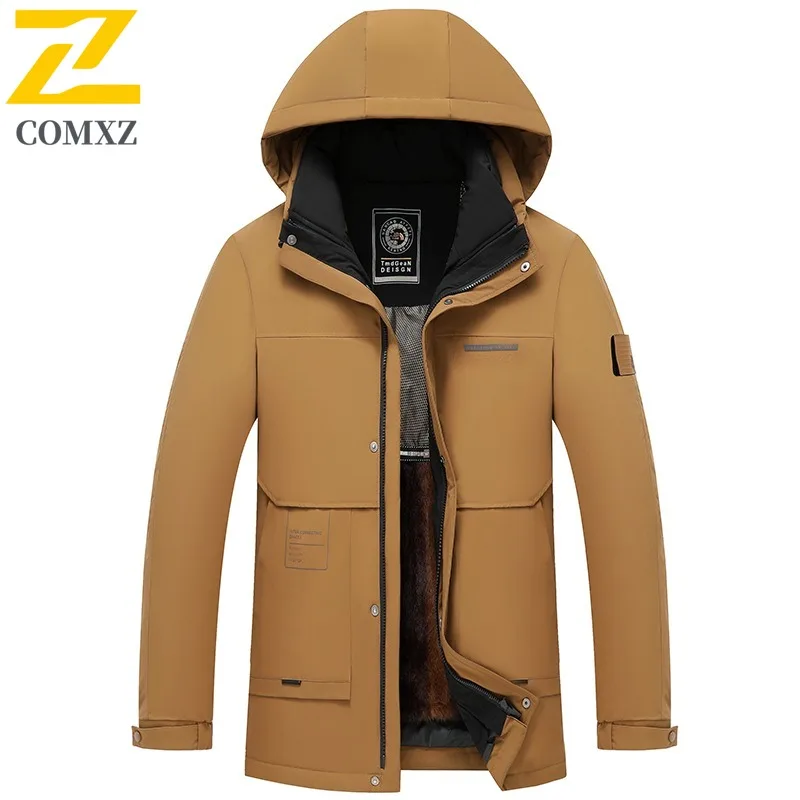 COMXZ Men Winter Jackets 2025 Brand Luxury Short Hooded Street Travel Cold Resistant Loose Snow Padded Jacket Thick Padding Coat
