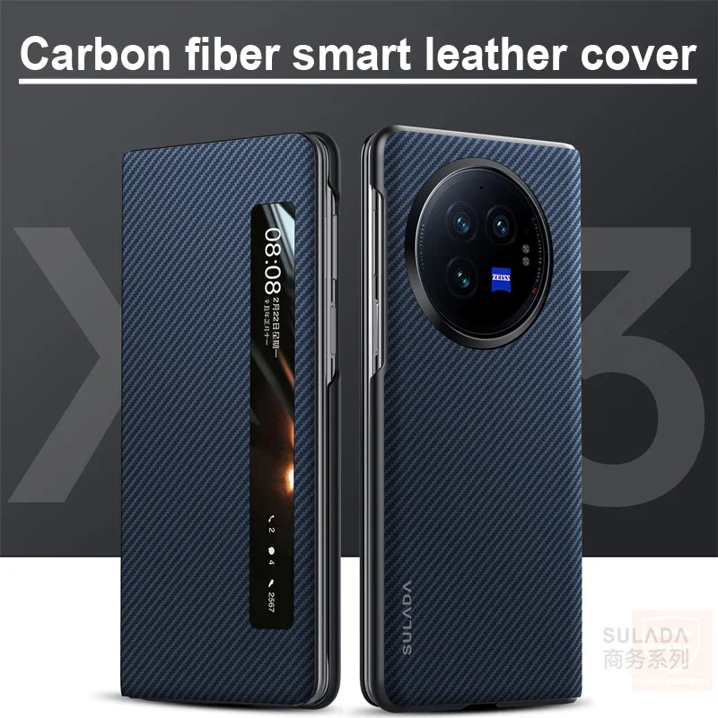 

Leather Case For Vivo X Fold3 Pro X Fold 3 Carbon Fiber Flip Smart Phone Case For Vivo X Fold3 Pro 360 Cover Shell Skin Bag Capa