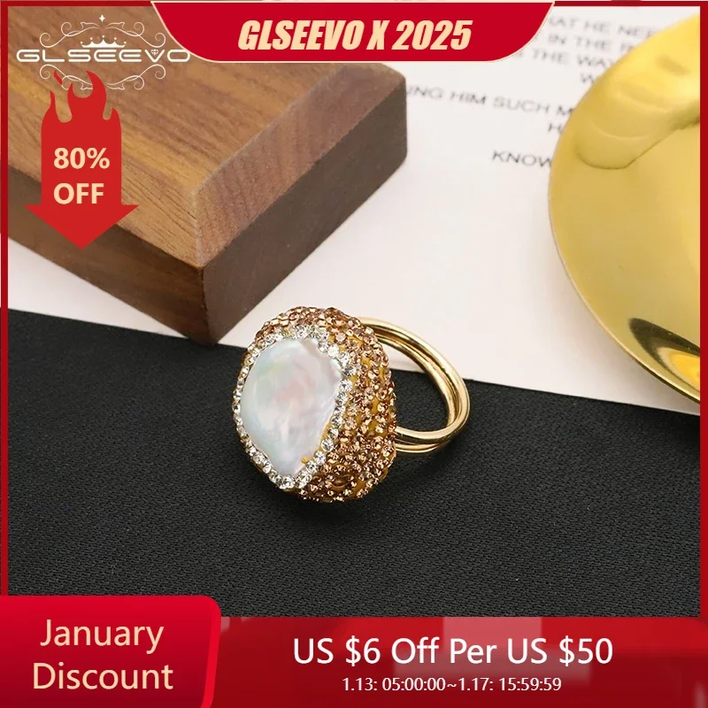 

GLSEEVO Natural Baroque Shaped Pearl Ladies Ring Elegant Beautiful Personality Fashion Luxury Banquet Ball Girls Jewelry Gift