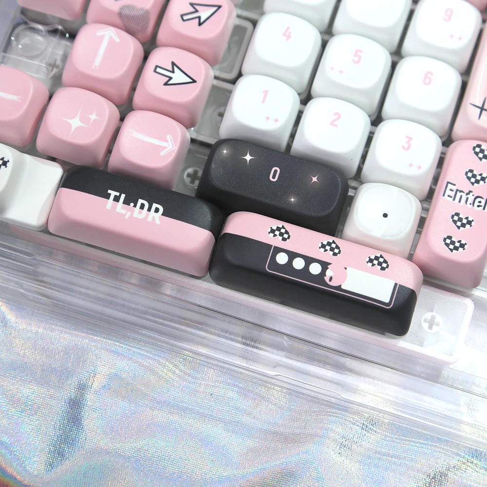 131 teclas MOA perfil lindo rosa negro tema Keycaps PBT personalizado DIY Key Caps Kit para teclado mecánico