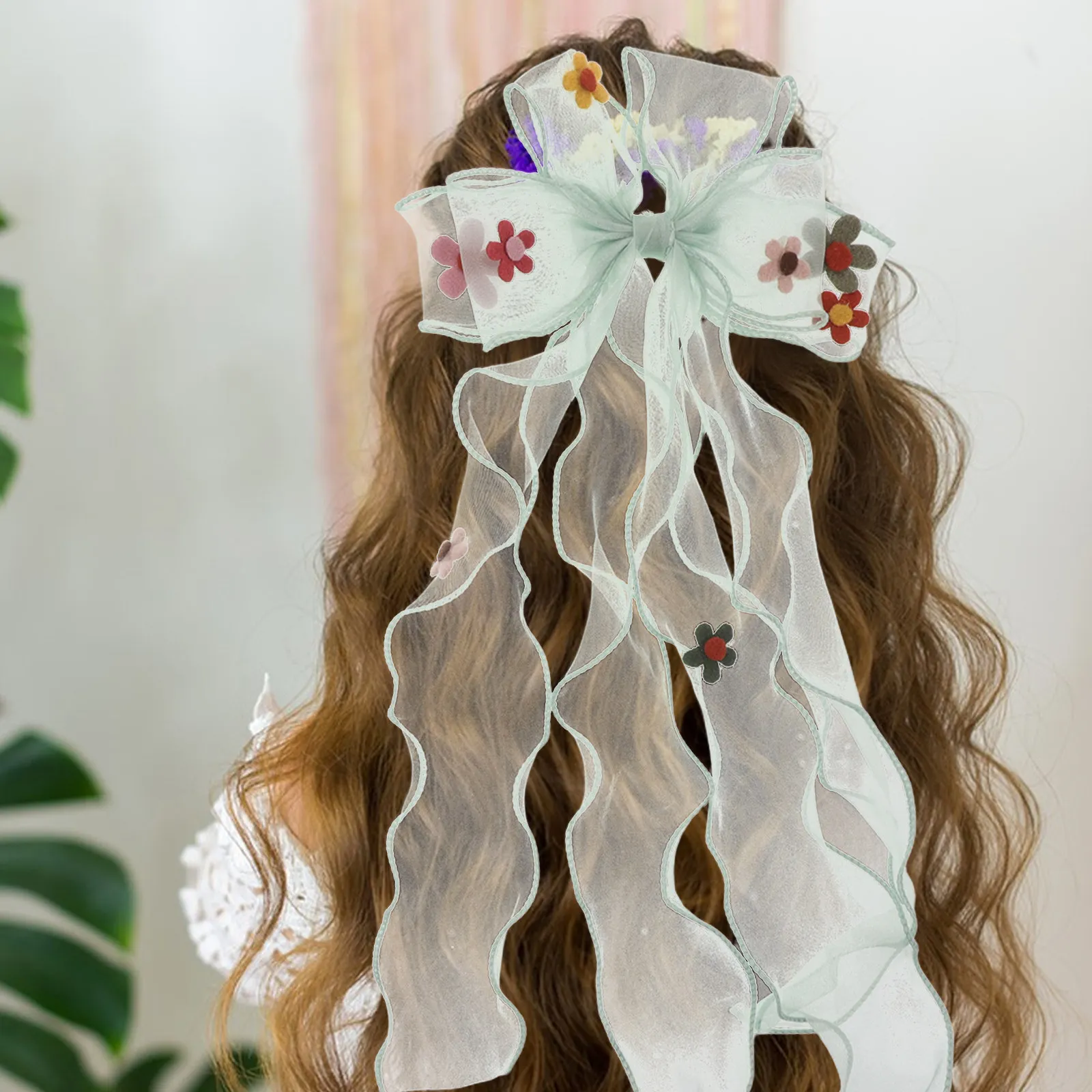 

4Pcs Princess Hair Clips for Girls Large Bow Chiffon Organza Ribbon Toddler Hair Accessories Party Styling Clips