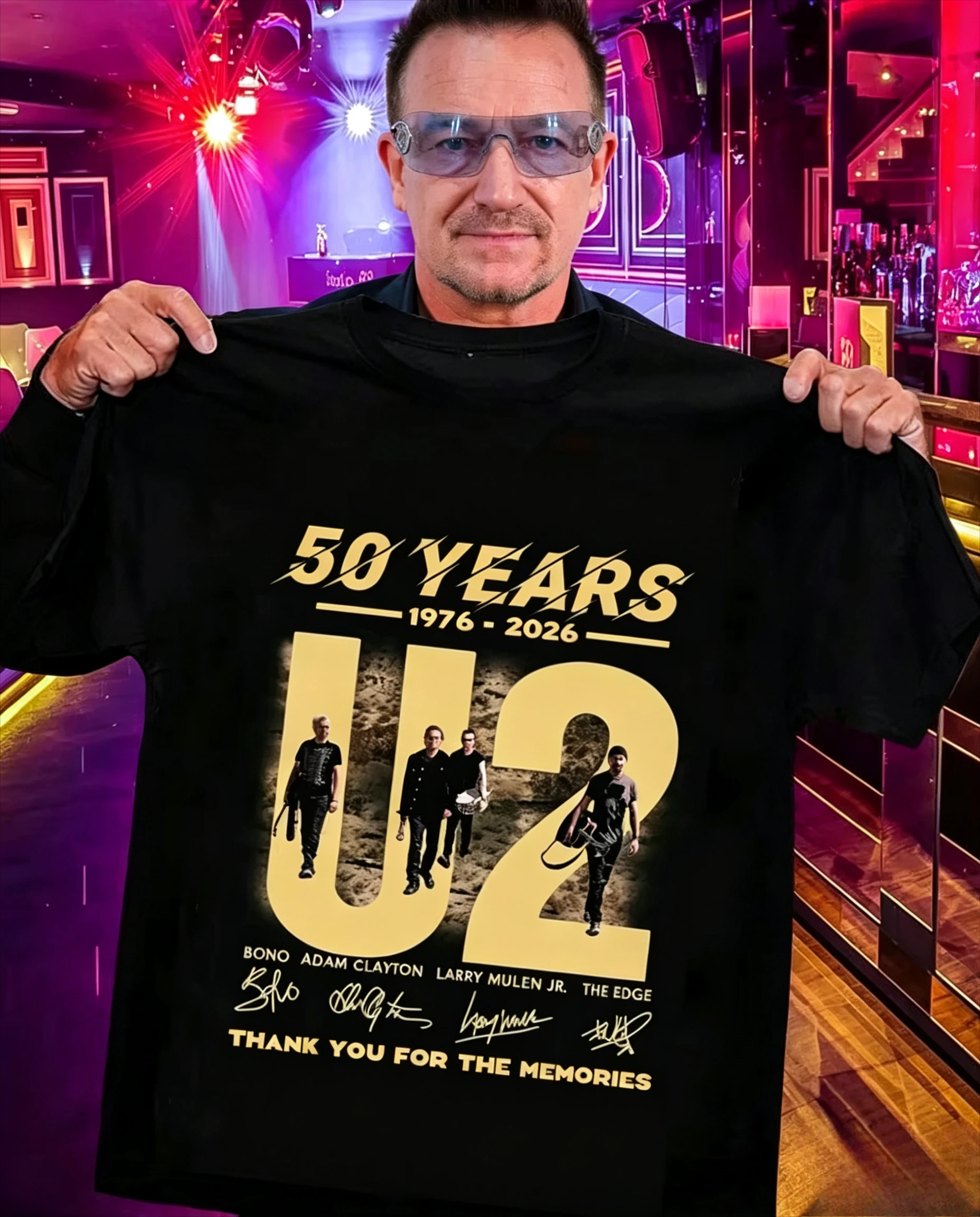 2026 New U2 Band 50th Anniversary Pattern High-Quality Comfortable Casual Print Oversized Vintage Men's Cotton T-Shirt
