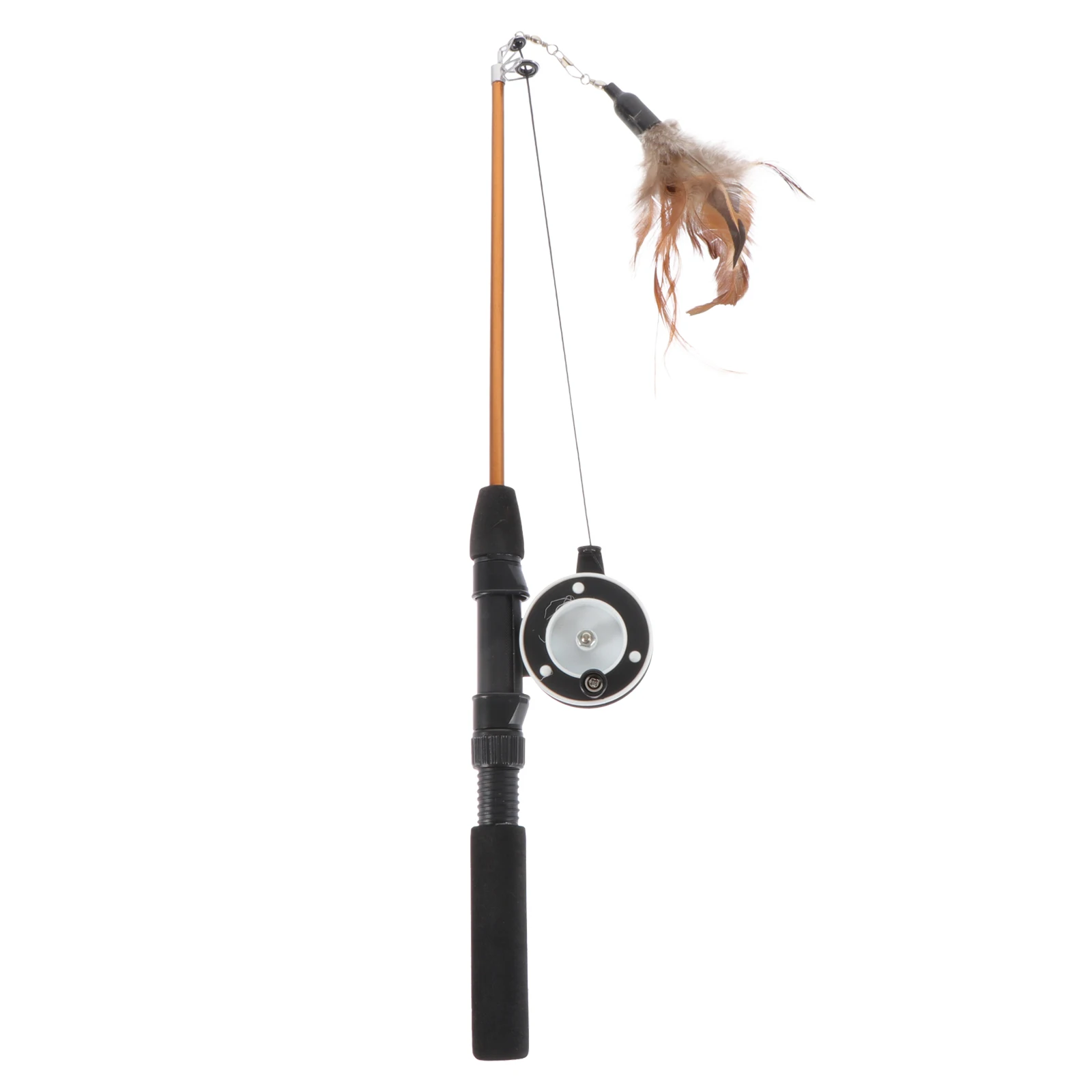 

Cat Teaser Fishing Rod Toy Kitten Interactive Stick Retractable W Plaything Durable EVA ABS Plastic Rubber Polyester Silver
