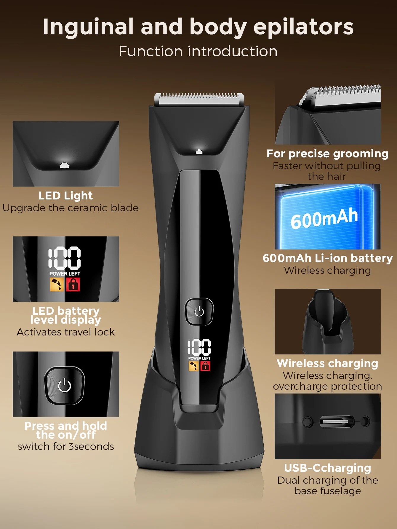 ماكينة تشذيب شعر الجسم من SEJOY للرجال مع قاعدة شحن واقفة، ماكينة حلاقة نسائية لإزالة الشعر بيكيني