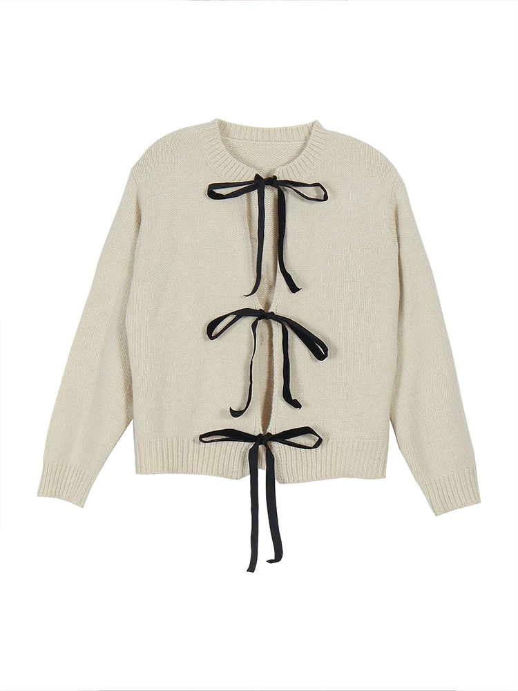 여성용 솔리드 컬러 니트웨어 카디건 붕대 스웨터 패션 스트리트 스타일 가을 겨울 2024 최고의 선택