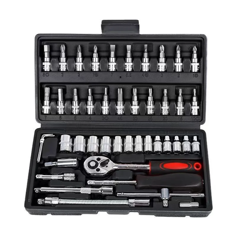 46pcs Car Repair Tool Kit 1/4-Inch Socket Set Car Repair Tool Ratchet Torque Wrench Combo Auto Repairing Set Mechanic Tool