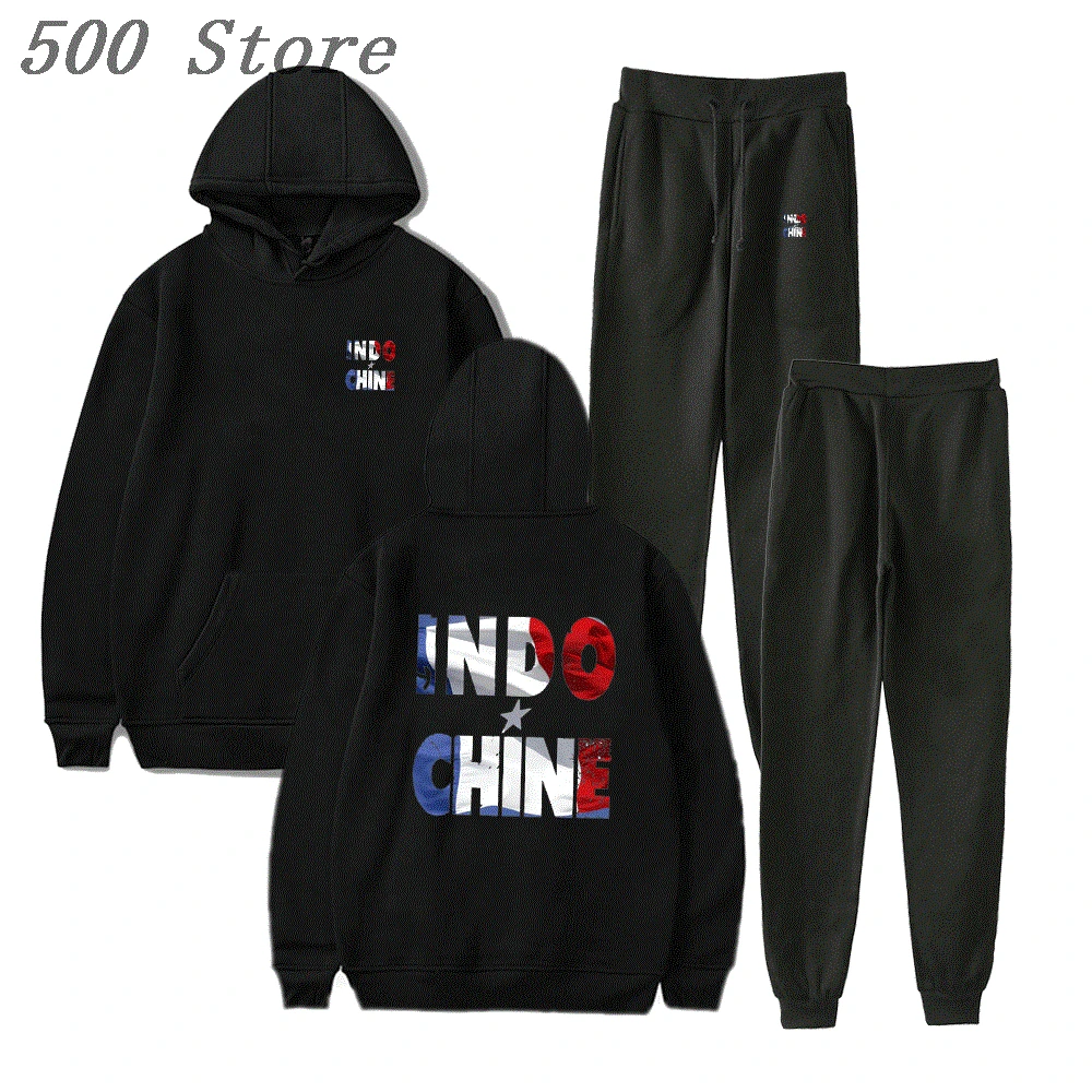 French Band Indochine Rock Hoodie + Sweatpants Wave French Band Long Sleeves Hip Hop Sweatshirt Men/Women Clothing Sportswear Su