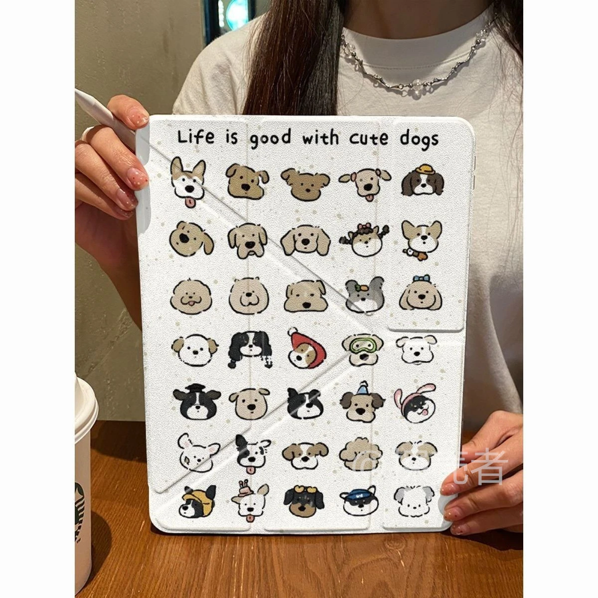 Full Screen Cute Cartoon Dog Y-Fold Tablet Case For iPad Pro 11 12.9 13 A16 M2 M4 M3 M5 5/6/7/8/9/10/11th Mini Air 3 4 5 6 Cover