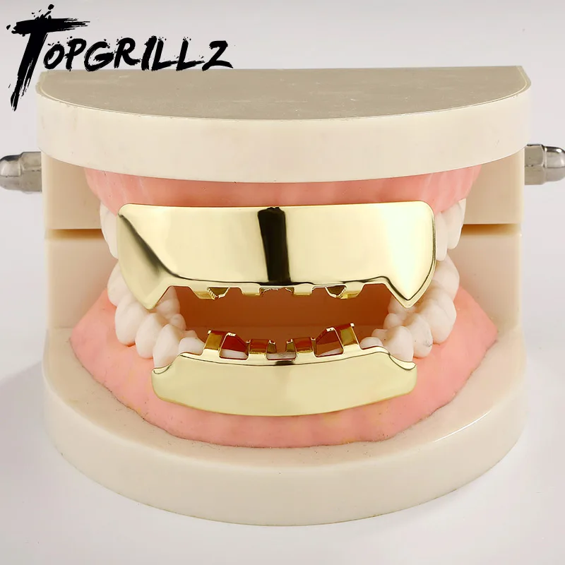 TOPGRILLZ Cyberpunk Square Glossy Tooth Grillz Braces Hip Hop Trapezoid 6 Top&6 Bottom Teeth Caps For Women Men Rapper Jewelry