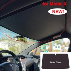 For Tesla Model X 2024 Head Front Glass Roof Sunshades Sun Shades UV Protection Skylight Cover Sunroof Curtain Mesh Sun Visor