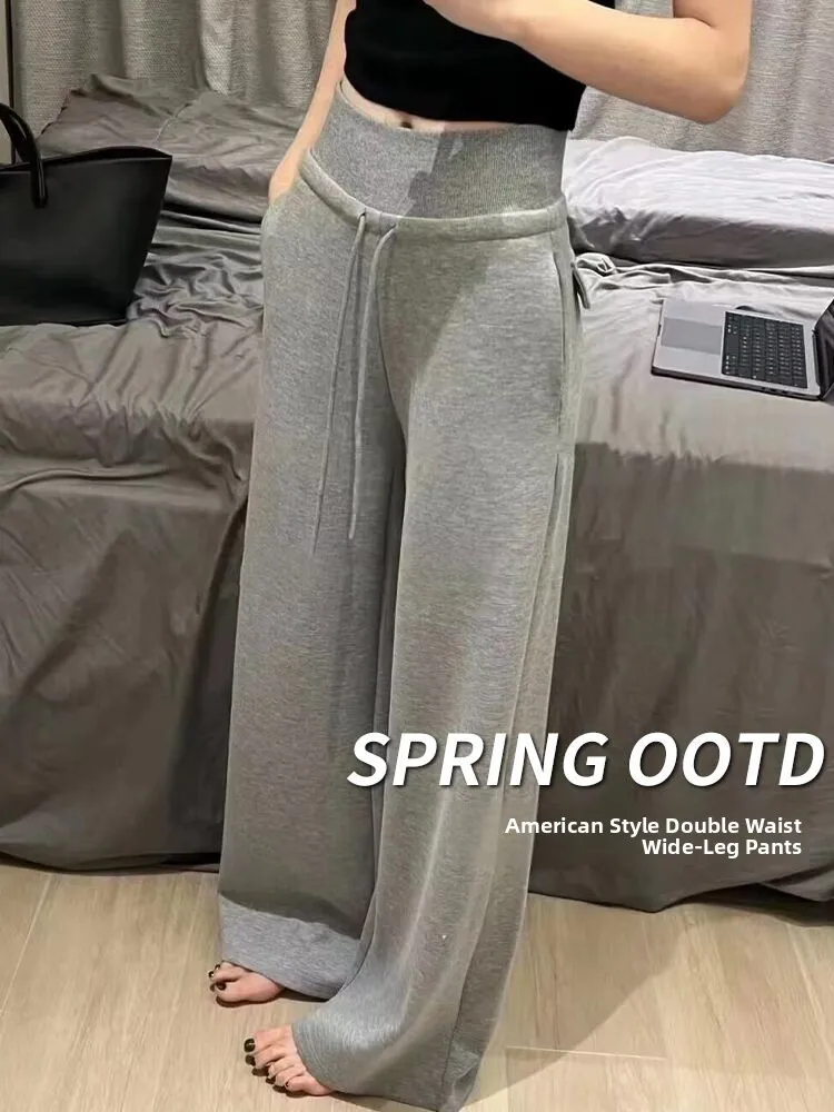 

Повседневные свободные брюки с эластичным поясом и широкими штанинами для женщин, весенне-осенние, прямого кроя, свободные, струящиеся, удобные для прогулок