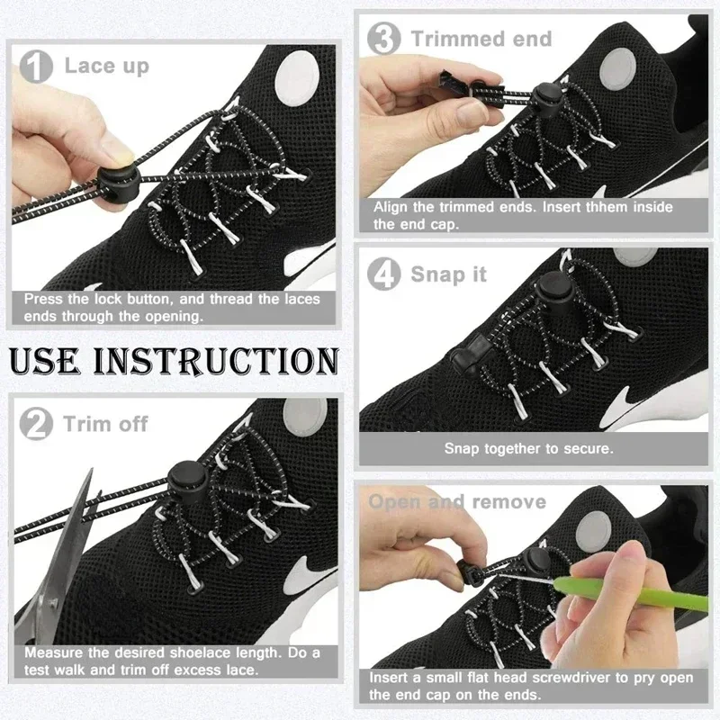 Lacets de Chaussures artificiel astiques avec Serrure pour Paresseux, Étirement, Verrouillage Rond, Rapide, Randonnée, 1 Paire