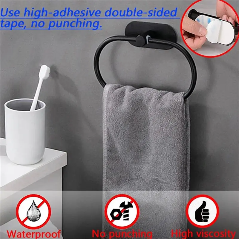 

Self-Adhesive Stainless Steel Towel Holder Bathroom Washhand Hanger Ring Rail Kitchen Storage Accessories Towels Rack-AT30