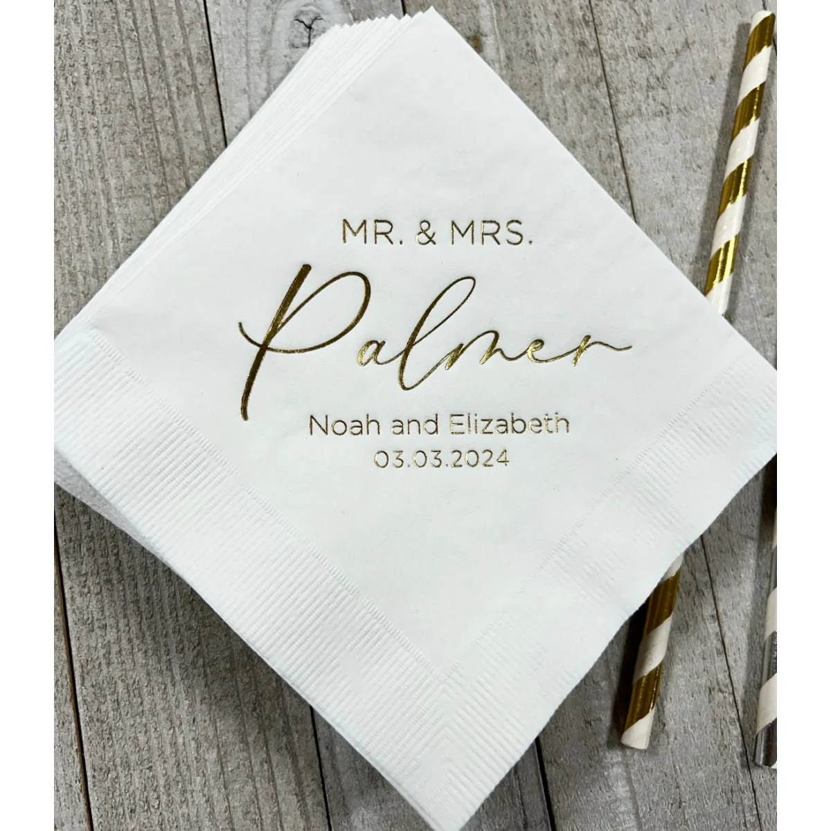 Personalized Mr & Mrs Mr and Mrs Wedding Napkins Custom Monogram Beverage Cocktail Cake Dessert Appetizers Luncheon Dinner Guest