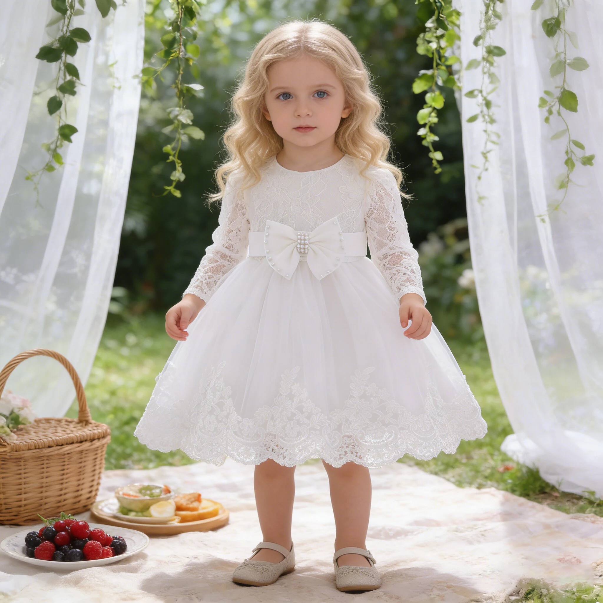 

Платье для девочек на крестины, с длинным рукавом, из фатина, для новорожденных, на 1-й день рождения, свадебное, для принцессы, для девочки-подружки невесты, для выпускного бала